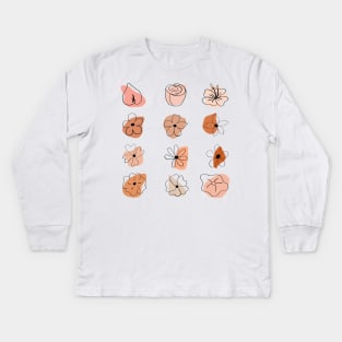 hand drawn peach orange flowers Kids Long Sleeve T-Shirt